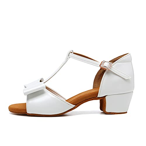 JUODVMP Mädchen Latin Dance Schuhe Weiß Synthetik Ballsaal Tango Salsa Übungsparty Ballsaal Tanzschuhe Modell 1022, 34 EU von JUODVMP