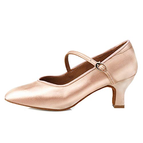 JUODVMP Scarpe da Ballo per Feste da Ballo Con Cinturino alla Caviglia Con Cinturino alla Caviglia in Raso Con Punta Chiusa,Modell-WX138-5.5,hell beige,EU 37 von JUODVMP