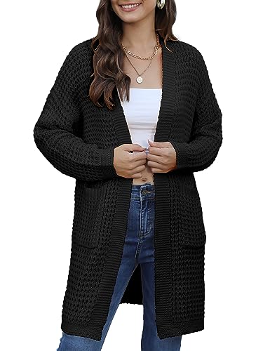 JUOIANTANG Damen Dick Long Cardigan mit Offene Form Taschen Warm Strickjacke Für Herbst Schwarz S von JUOIANTANG