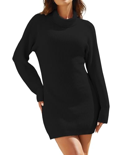 JUOIANTANG Damen Strickkleid Langärmel Turtleneck Pullover Hüftfreundliches Kleid Schwarz XL von JUOIANTANG