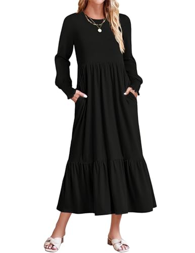 JUOIANTANG Kleid Langarm Damen Kleid Damen Elegant Damenkleid für Business und Freizeit Wickelkleid Damen Schwarz,L von JUOIANTANG