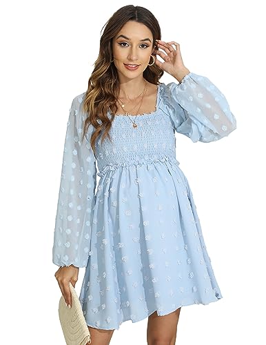 JUOIANTANG Lady Casual Kleider Durchscheinend Mini Dress mit Volants Dame Kleid für Übergangszeit Hellblau S von JUOIANTANG