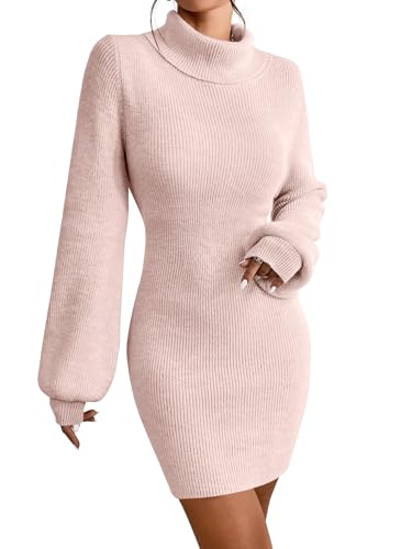 JUOIANTANG Strickkleid Damen Herbst Pullover Damen Lang Hüftkleid Für Frauen Rosa L von JUOIANTANG