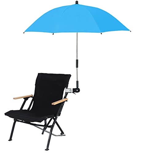 Stuhlschirm mit Klemme, Universell Verstellbarer Strandkorbschirm, Rollstuhlschirm, Clip-on-Regenschirm für Strandkorb, Kinderwagenschirm, Sonnenschirm für Terrassenstühle, Sonnenschirm,(Blau) von JUOPZKENN