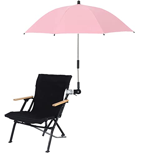 Stuhlschirm mit Klemme, Universell Verstellbarer Strandkorbschirm, Rollstuhlschirm, Clip-on-Regenschirm für Strandkorb, Kinderwagenschirm, Sonnenschirm für Terrassenstühle, Sonnenschirm,(Rosa) von JUOPZKENN