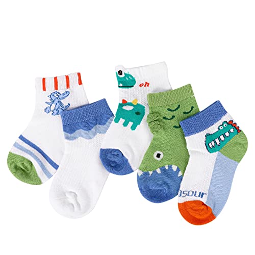 JUPSK 5 Paar Dinosaurier Socken für Jungen, Sportsocken Knöchelsocken Atmungsaktives Mesh Sommersocken Niedrig, Geschnittene Socken für Säuglinge Kleinkinder Kinder 1-8 Jahren von JUPSK