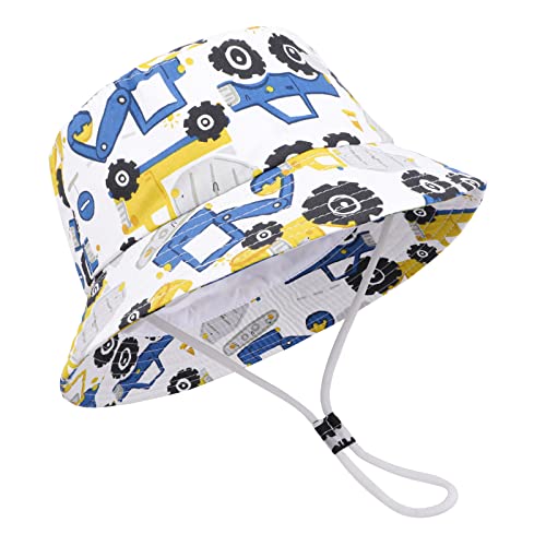 JUPSK Sonnenhut für Kinder, Eimerhut für Kinder Summer Beach Courtyard Play UV-Schutzhut Weiche, Atmungsaktive, Verstellbare Bagger-Print-Mütze aus Baumwolle von JUPSK