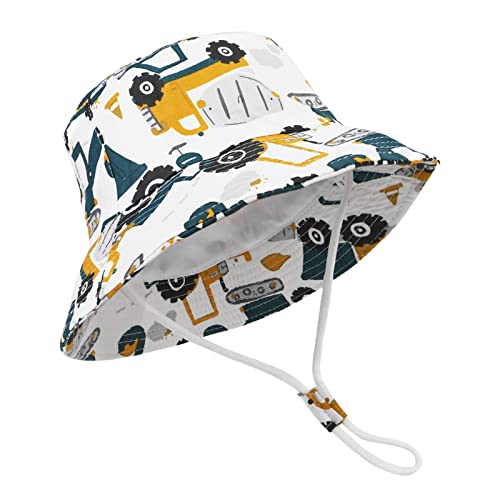 JUPSK Sonnenhut für Kinder, Eimerhut für Kinder Summer Beach Courtyard Play UV-Schutzhut Weiche, Atmungsaktive, Verstellbare Bagger-Print-Mütze aus Baumwolle von JUPSK