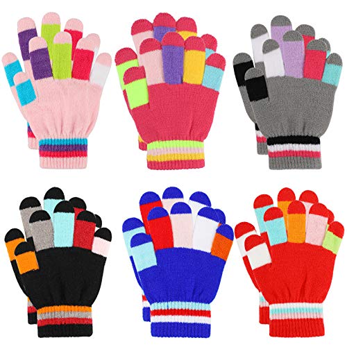 Kinder Winterhandschuhe Fingerhandschuhe Gestrickte Streifenhandschuhe für Mädchen Jungen, 5-10 Jahre Alt, Skihandschuhe Radhandschuhe 6 Paare von JUPSK