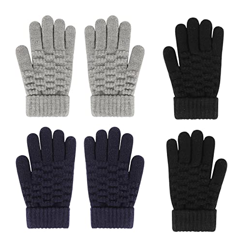 Kinder Winterhandschuhe Fingerhandschuhe Gestrickte Vollfinger Warme Handschuhe für Mädchen Jungen, 4-9 Jahre Alt, Einheitsfarbe Radhandschuhe 6 Paare von JUPSK