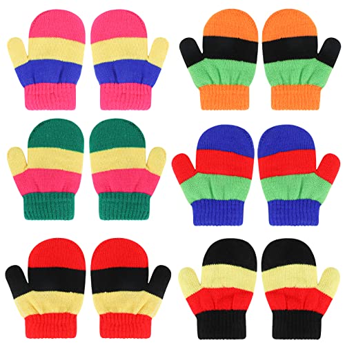 Kleinkind Fäustlinge Winter Warme Strickhandschuhe Magic Stretch Bunt gestreifte Handschuhe für Baby Jungen Mädchen 1-3 Jahre alt, 6 Paar von JUPSK