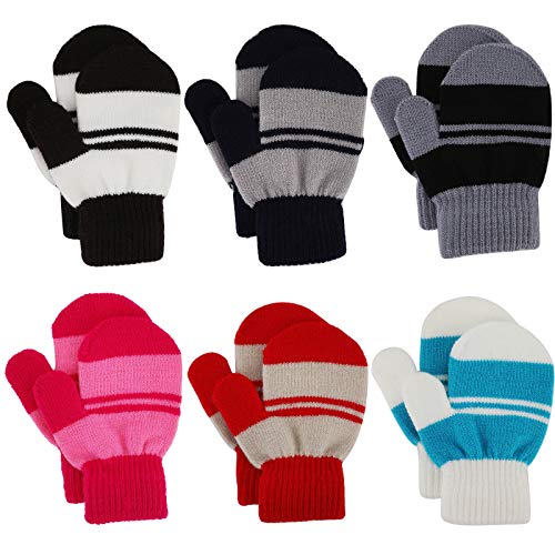 Kleinkind Fäustlinge Winter Handschuhe Gestrickte Streifenhandschuhe Skihandschuhe für Kinder Mädchen Jungen 1 2 3 4 Jahre Alt 6 Paare von JUPSK