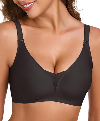 BH Damen ohne Bügel Bequemer Große Brüste Bügelloser Seamless Bra Bequem Push Up BH Klassische Soft Starker Halt Nahtloser T Shirt Gepolstert Bralette Mesh Bralette(BK,L) von JURDUIR
