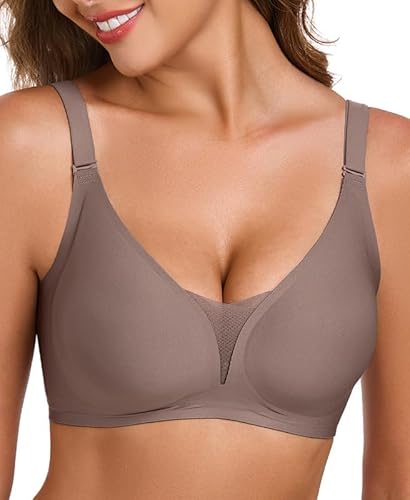 BH Damen ohne Bügel Bequemer Große Brüste Bügelloser Seamless Bra Bequem Push Up BH Klassische Soft Starker Halt Nahtloser T Shirt Gepolstert Bralette Mesh Bralette(Grey,L) von JURDUIR