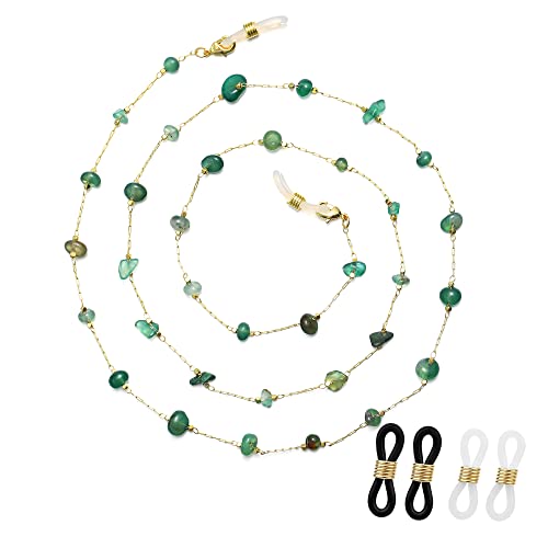 JURYLOO Brillenkette für Damen, natürliche Kristalle, Brillenkette, Sonnenbrillenhalter, Halskette, Brillenband, Leseband, Natürlicher grüner Aventurin, 72 cm von JURYLOO