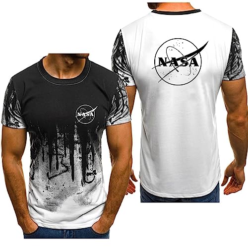 Herren-T-Shirts Für Die NASA Kurzärmelig Rundhalsausschnitt T-Shirt Kleidung Farbverlauf Golf-Polo-Shirts Halbe Ärmel Atmungsaktive Trainings-T-Shirts-White3||M von JUSHUFA