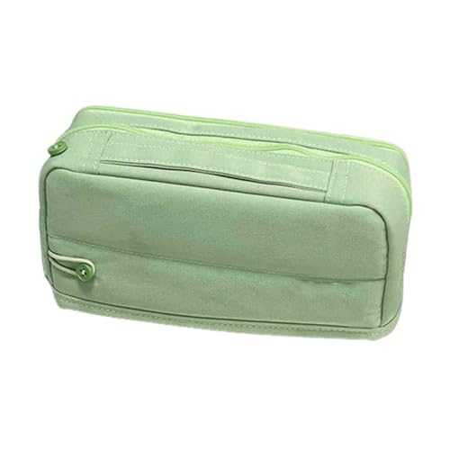 Federmäppchen Junge Mäppchen Schulmäppchen Federtasche 3 Fächer Federmappe Pencil Case Teenager Mädchen Groß Hohe Kapazität Leinwand Student Griffdesign Reißverschluss (Green,220x60x100mm) von JUSHZ