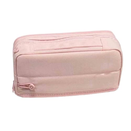 Federmäppchen Junge Mäppchen Schulmäppchen Federtasche 3 Fächer Federmappe Pencil Case Teenager Mädchen Groß Hohe Kapazität Leinwand Student Griffdesign Reißverschluss (Pink,220x60x100mm) von JUSHZ