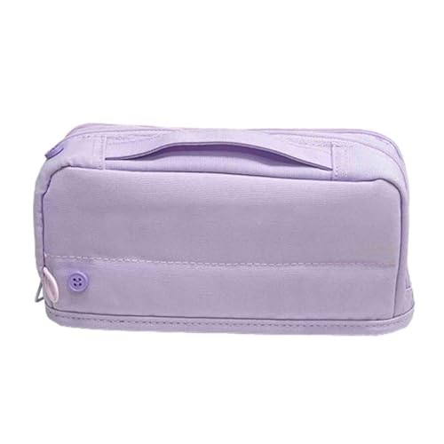 Federmäppchen Junge Mäppchen Schulmäppchen Federtasche 3 Fächer Federmappe Pencil Case Teenager Mädchen Groß Hohe Kapazität Leinwand Student Griffdesign Reißverschluss (Purple,220x60x100mm) von JUSHZ