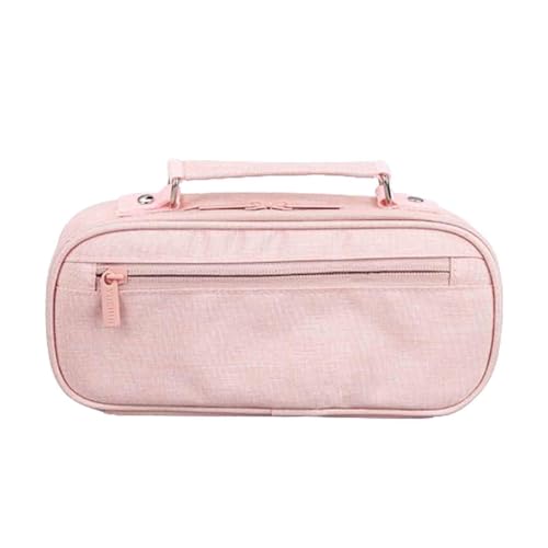 Federmäppchen Junge Mäppchen Schulmäppchen Federtasche 3 Fächer Federmappe Pencil Case Teenager Mädchen Schwarz Groß Erwachsene Große Kapazität Verdickte Leinwand Student (Pink,24x8x11cm) von JUSHZ