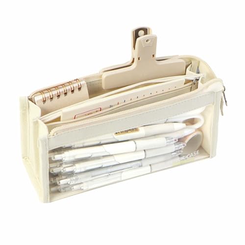 Federmäppchen Junge Mäppchen Schulmäppchen Federtasche Federmappe Pencil Case Teenager Erwachsene Weiß Fächer Briefpapiertasche VertikalHohe Kapazität Transparent (White,215X75X100mm) von JUSHZ