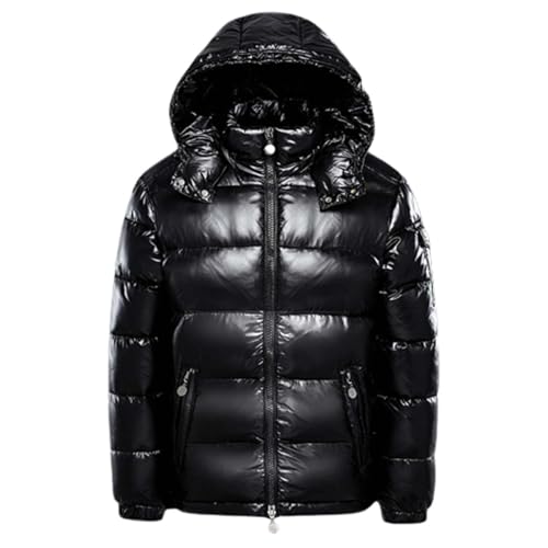 JUSHZ Daunenjacken für Herren Casual Oberbekleidung Streetwear Kapuzenjacke mit Kapuze Winter Glänzend Frauen Paar Outfit Verdickt, Schwarz , L von JUSHZ