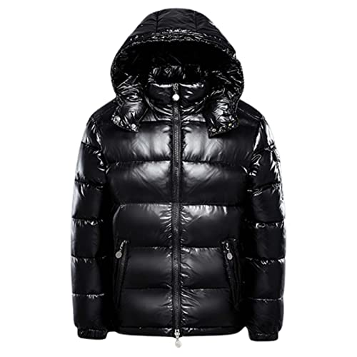 JUSHZ Daunenjacken für Herren Casual Oberbekleidung Streetwear Kapuzenjacke mit Kapuze Winter Glänzend Frauen Paar Outfit Verdickt, Schwarz , XL von JUSHZ