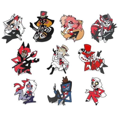 10 Pcs Hazbins Hotels Button Badge Cartoon Figur Angel Dust Alastor Vaggie Husk Niedlich Abzeichen Pins Helluvas Boss Cosplay Accessories von JUSONGKWCP