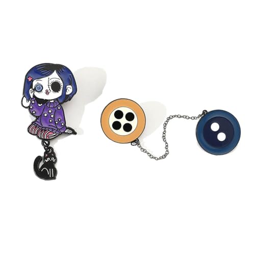 2 Coralins Badge Pins Cartoon Film Coralin and The Secret Door Figur Coralins Abzeichen Cosplay Accessories Emaille Pin Set von JUSONGKWCP