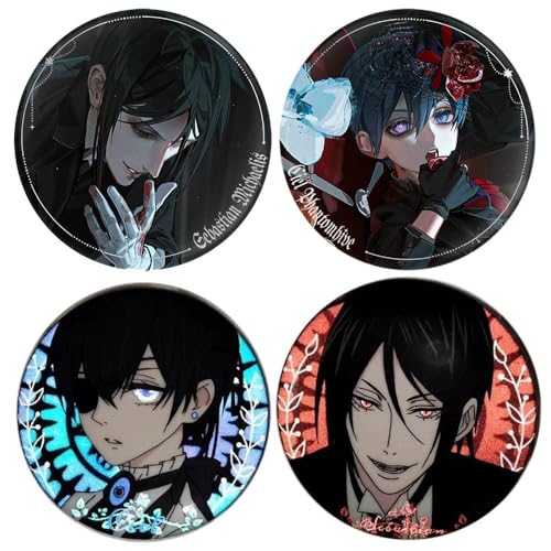 4 Black Butlers Abzeichen 58MM Anime Figur Badge Pins Sebastian＆Ciel Cosplay Accessories Set von JUSONGKWCP