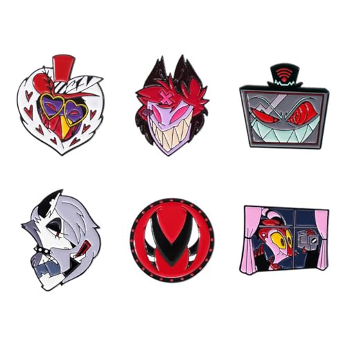 6 Pcs Hazbins Hotels Button Badge Cartoon Figur Angel Dust Alastor Niedlich Abzeichen Pins Helluvas Boss Cosplay Merch von JUSONGKWCP