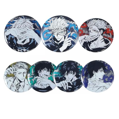 7 Pcs Jujuts Kaisens Abzeichen Anime Figur Satoru Gojos Itadori Yujis Badge Pins Jujuts Kaisens Cosplay Accessories, 58mm von JUSONGKWCP