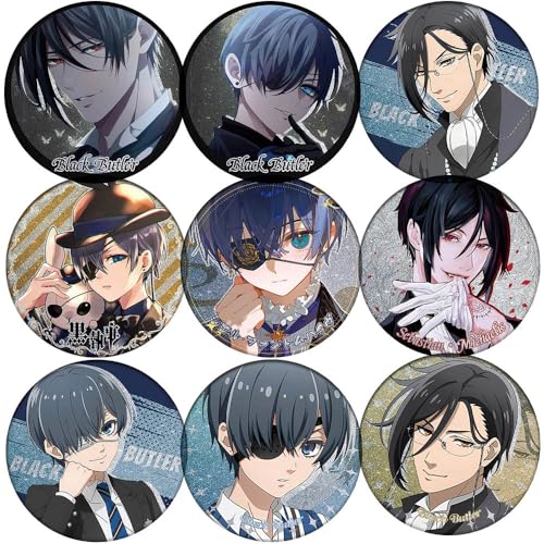 9 Black Butlers Abzeichen 58MM Anime Figur Badge Pins Sebastian＆Ciel Cosplay Accessories Set von JUSONGKWCP