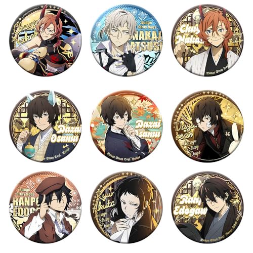 9 Bungo Strays Dogs Abzeichen Anime Figur Badge Pins Dazai Chuuya Cosplay Accessories 58MM von JUSONGKWCP