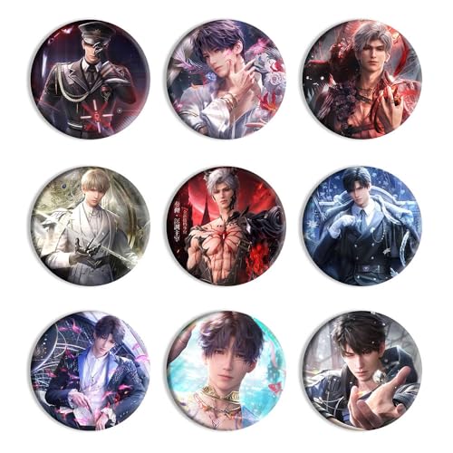 9 Love Deepspace Abzeichen Spiel Figur Badge Pins Sylus Rafayel Zayne Caleb Cosplay Accessories 58MM von JUSONGKWCP