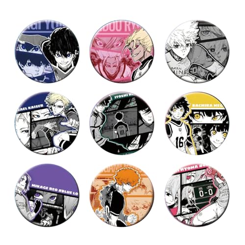 9 Pcs Blue Locks Abzeichen Anime Figur IsagiYoichi NagiSeishiro Badge Pins Blue Locks Cosplay Accessories 58MM von JUSONGKWCP