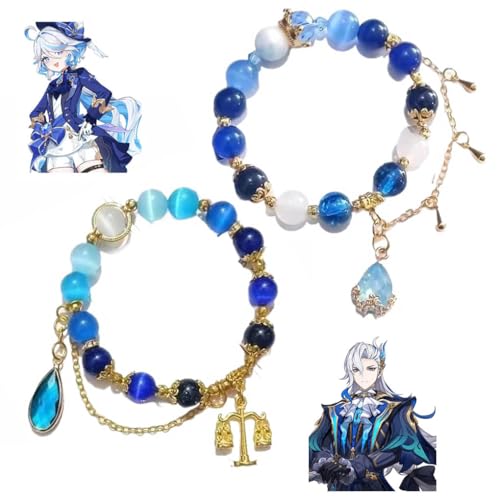 JUSONGKWCP 2 Gen Shin Neuvillette Furina Armband Für Frauen Mädchen Game Genshin Mode Armreif Furina Cosplay Deko Blaues Glasperlen Edelstein Armbänder von JUSONGKWCP
