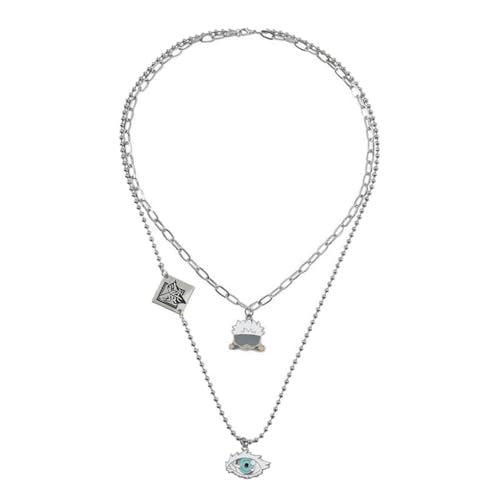 Jujuts Kaisens Halskette Anime Figur Satoru Gojos Cosplay Necklace Accessories Niedlich Gojos Anhänger Jewelry Doppelte Silberkette von JUSONGKWCP