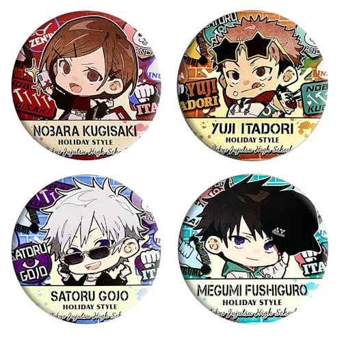 JujuKaisens Cute Figure Abzeichen 4 Set Anime Figur Badge Pins JujuKaisens Cosplay Accessories, 58mm von JUSONGKWCP