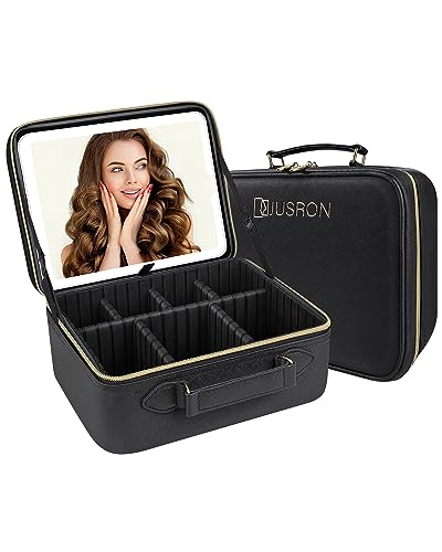 Make-up Tasche mit Spiegel-3 Farben LED Licht, Reise Kosmetiktasche mit LED Spiegel, Tragbare Schminktasche mit Verstellbaren Trennwänden, Makeup Organizer für Reisen&Geschäftsreisen für Damen Make-up Tasche mit Spiegel-3 Farben LED Licht, Reise Kosmetiktasche mit LED Spiegel, Tragbare Schminktasche mit Verstellbaren Trennwänden, Makeup Organizer für Reisen&Geschäftsreisen für Damen von JUSRON