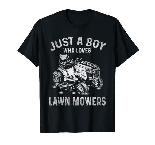 Lustiges Rasenmäher, Geschenk für Jungen und Kinder, Bauernhof-Gartenarbeit T-Shirt von JUST A BOY WHO LOVES LAWN MOWERS Design