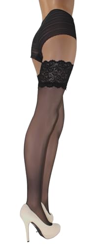 JUST BEAUTY TOUCH 13 cm tiefe Spitzenabschlüsse Transparente Halterlose Strümpfe 15 Denier (XL/XXL, Schwarz) von JUST BEAUTY TOUCH