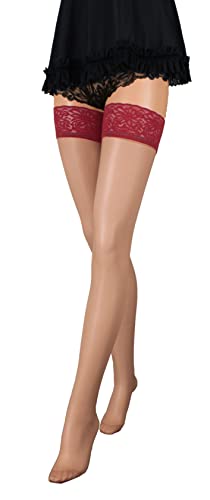 JUST BEAUTY TOUCH 20 Denier Halterlose Strümpfe – Doppelte Silikonband für sicheren Halt – Erhältlich in 3 Größen & mehreren Farben (XL/XXL, Opal(Rot)) von JUST BEAUTY TOUCH