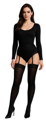 JUST BEAUTY TOUCH 60 DEN blickdichte Strümpfe Uni 12 Farben Größe Regular und Plus für Strapsgürtel Größe S - XXXL, Schwarz , 3XL-4XL Plus von JUST BEAUTY TOUCH