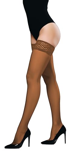 JUST BEAUTY TOUCH Blickdichte Halterlose Strümpfe für Damen – 60 Denier mit Silikon-Spitzenband, Weiches Mikrofaser, Bequem & Stilvoll (S/M, Beige) von JUST BEAUTY TOUCH