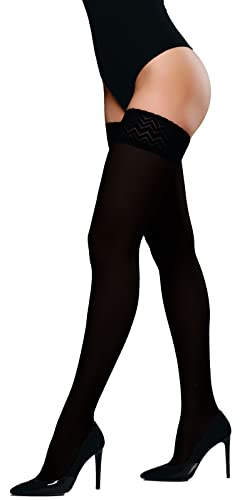 JUST BEAUTY TOUCH Blickdichte Halterlose Strümpfe für Damen – 60 Denier mit Silikon-Spitzenband, Weiches Mikrofaser, Bequem & Stilvoll (XL/XXL, Schwarz) von JUST BEAUTY TOUCH