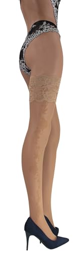 JUST BEAUTY TOUCH Durchsichtige Oberschenkelhohe Damen-Halterlose Strümpfe, Rosenmuster-Design, 13 cm Silikon-Spitzenoberteil – 20 Denier (M/L, Antilope) von JUST BEAUTY TOUCH