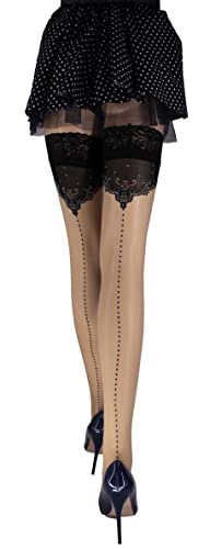 JUST BEAUTY TOUCH Gemusterte halbtransparente Halterlose Strümpfe mit Spitzenabschluss Damen Strümpfe 20 den (M/L, Natural) von JUST BEAUTY TOUCH
