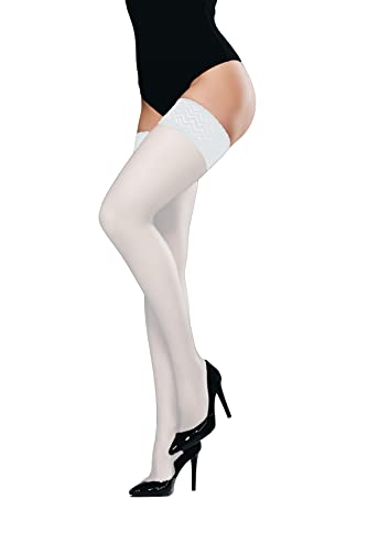 JUST BEAUTY TOUCH Halbdeckend 40 Denier Halterlose Strümpfe aus Mikrofaser, 10 Farben, Größen S-4XL (M/L, Weiß) von JUST BEAUTY TOUCH