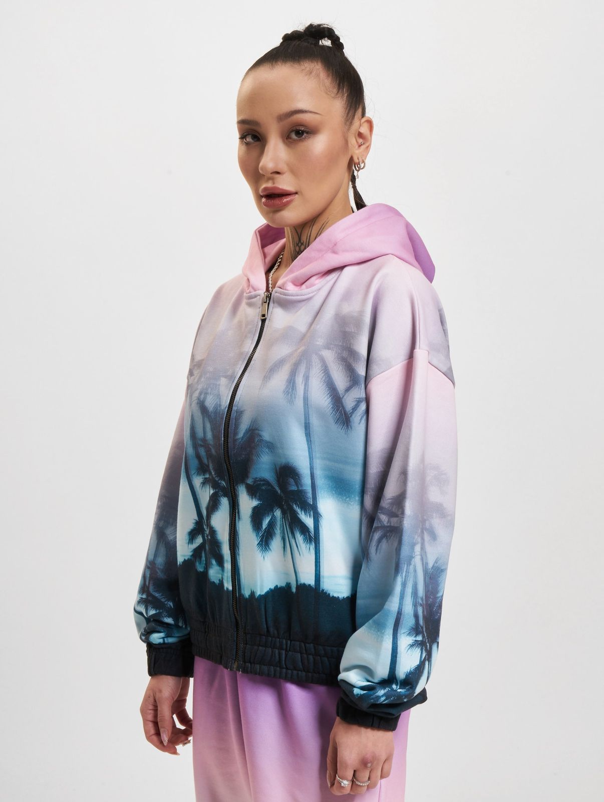 moderner Just Rhyse Damen Hoodie Reißverschluss Rippbündchen Flieder-Violett von JUST RHYSE